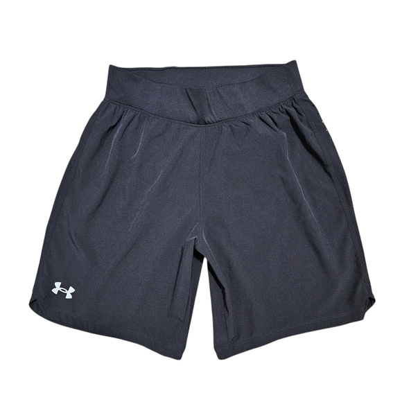 Under Armour Speed Pocket Run Shorts Mens M 9" Black Fitted Lined Zip Pocket - Picture 1 of 15